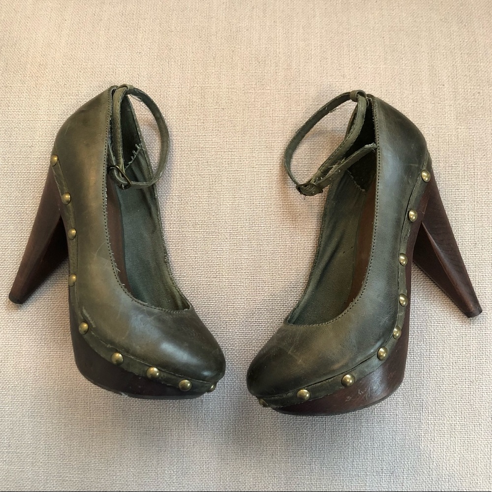 Aldo Army Green Brass Studded MaryJane Platform